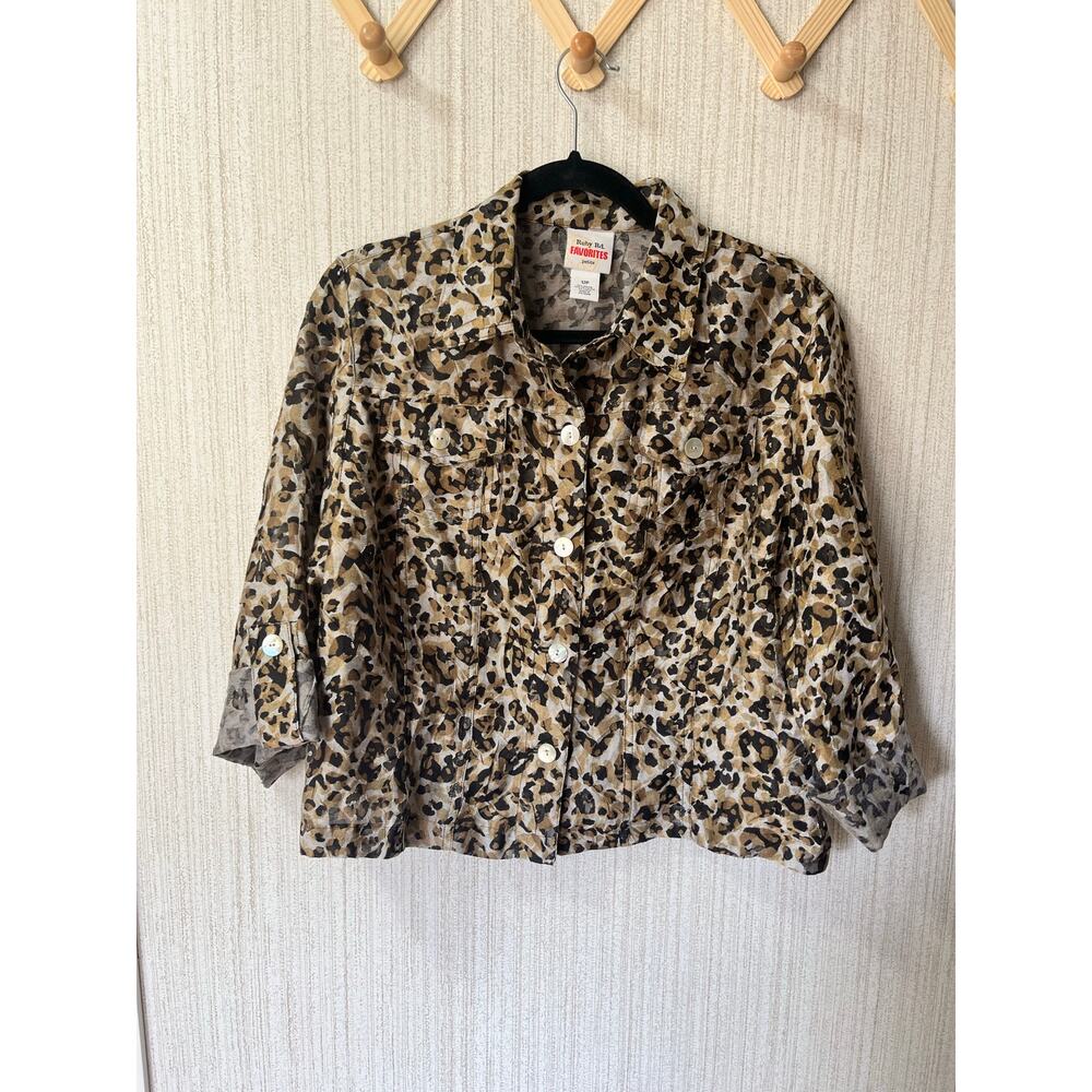 Ruby Rd. Tan Sheer Leopard Button Down Top Size 12 Petite‎